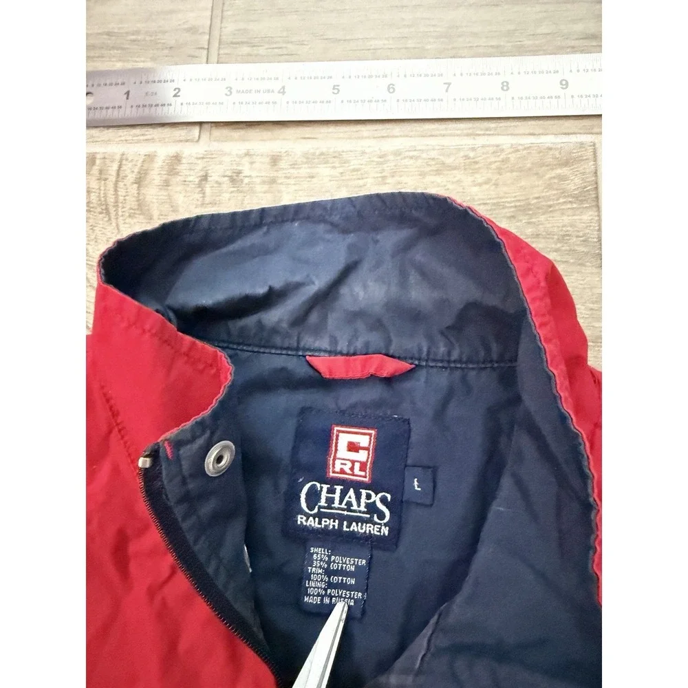 Vintage 90s Chaps Ralph Lauren Red Embroidered Crest‎ Windbreaker Jacket Size L